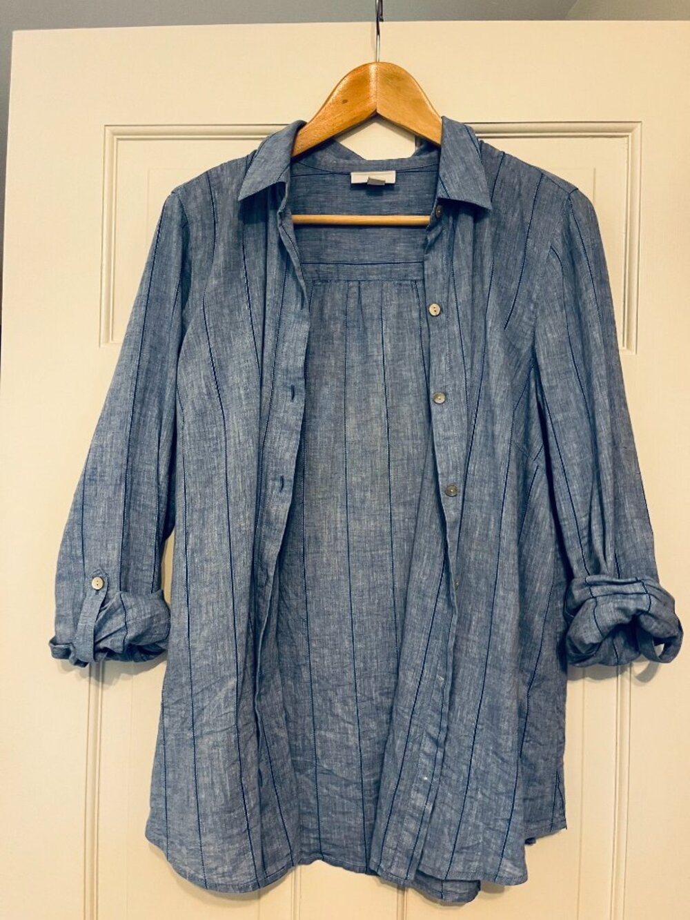 J Jill Linen Striped Button Down Shirt Size Medium